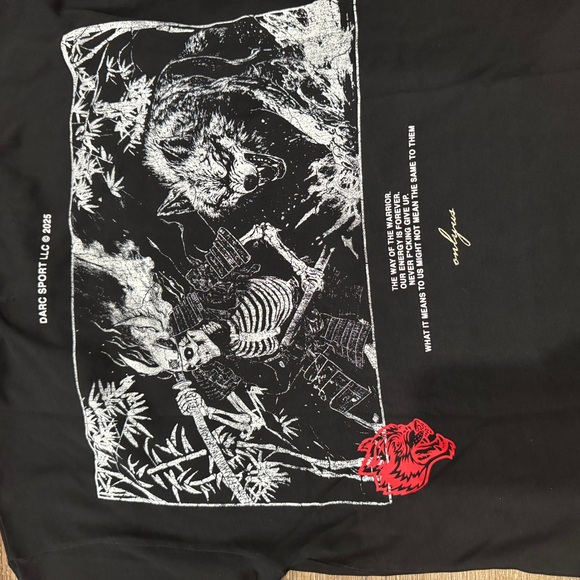 Darc Sport Black Tee with Skeleton and Wolf Graphic, overside - Picture 7 of 8